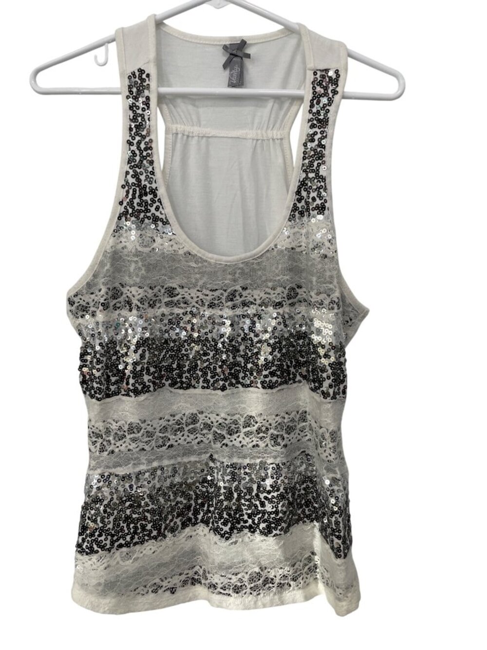 Vanity Tank Top Large Sequin Lace Sleeveless Scoop Neck Embellished Disco Retro